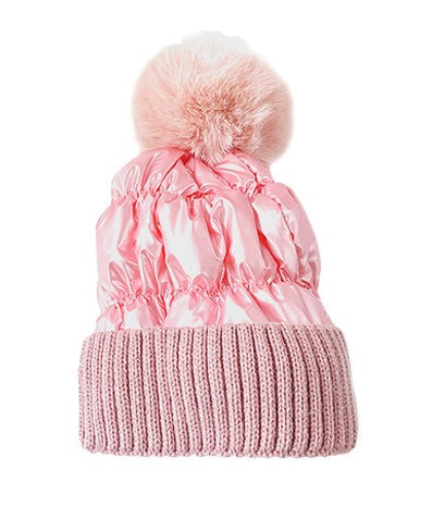 Pink Metallic Beanie W/ Fur